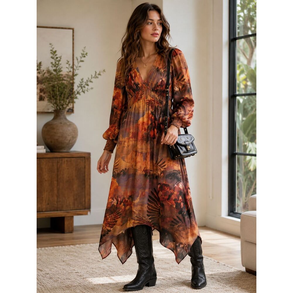 All Saints Dress Horses Horse Girl Estelle Colca Canyon Purple Printed NWT 2
